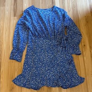 Chic Long Sleeve Floral Blue Dress